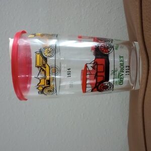 🌸 Vintage 1960's Hazel Atlas Cocktail Shaker w Old Car Theme LIKE NEW w Lid